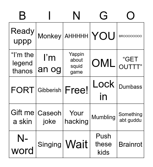 My friend Bingo Card