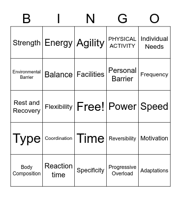 Fitness Fundamentals Bingo Card