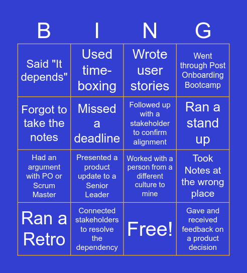 Product Bingo Card