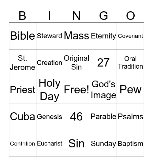 6th Grade Bingo Card