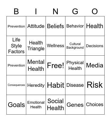 HEALTH TRIANGLE BINGO Card