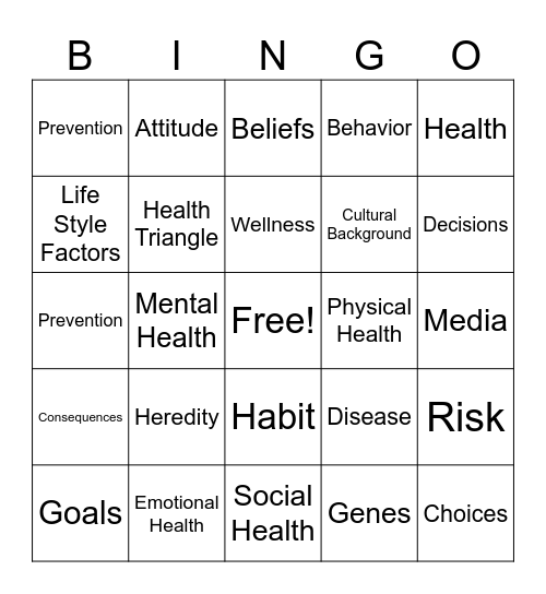HEALTH TRIANGLE BINGO Card