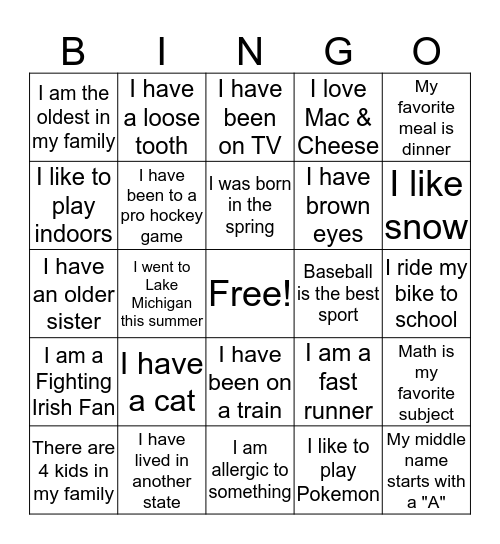 ALL ABOUT ME! Bingo Card