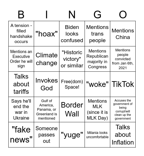 INAUGURATION 2025 Bingo Card