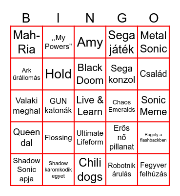 Sonic 3 Bingo Card