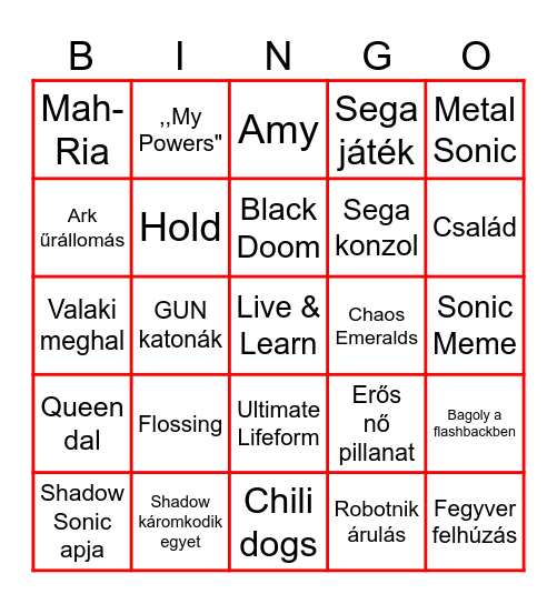 Sonic 3 Bingo Card