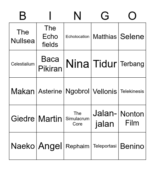Punya Nina Bingo Card