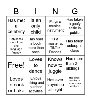 Get to know your peers Bingo Card