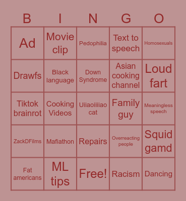YouTube bingo Card