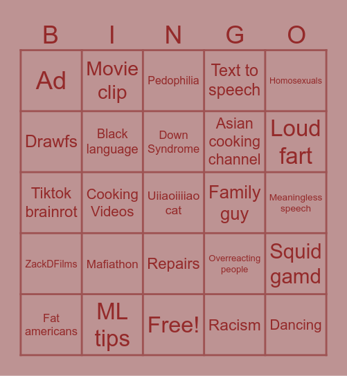 YouTube bingo Card
