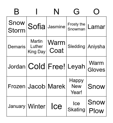 January Bingo Card