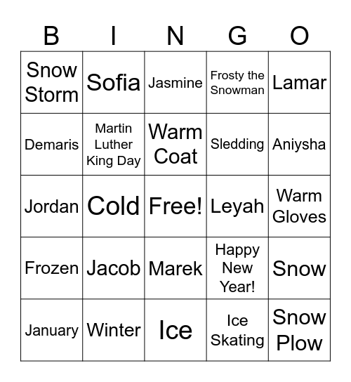 January Bingo Card