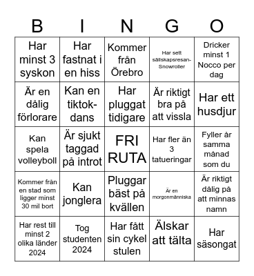Snowrollers bingo Card