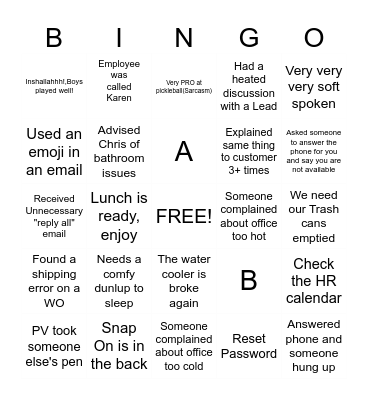 OFFICE Bingo Card