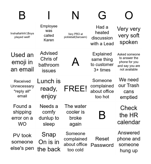 OFFICE Bingo Card