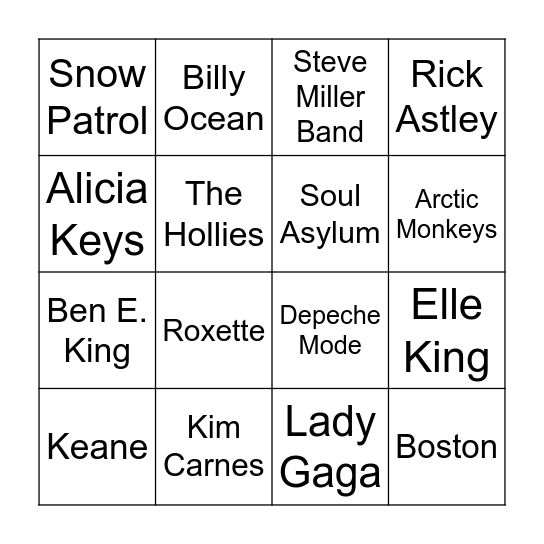 Artist Round Bingo Card