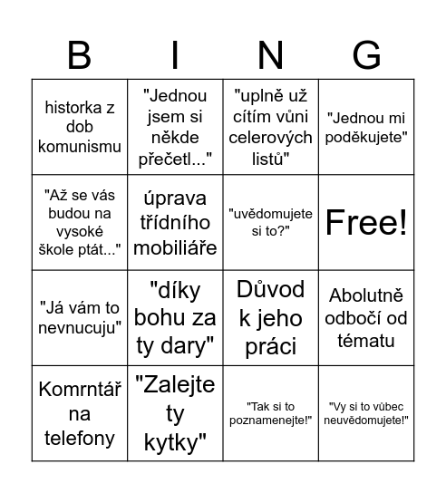 Dvorní Bingo Card