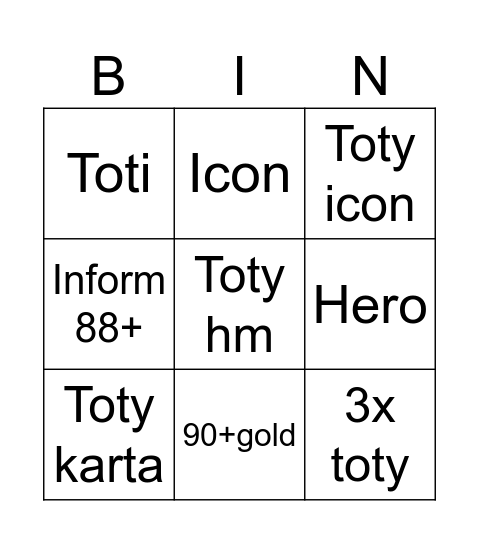 Toty párty Bingo Card