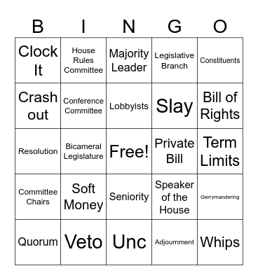 Legislative Vocab Bingo Card