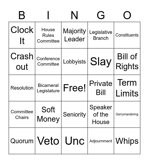 Legislative Vocab Bingo Card