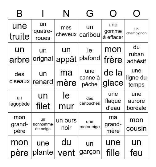 Mots Bingo Card