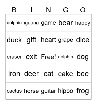 Letters A-I BINGO Card