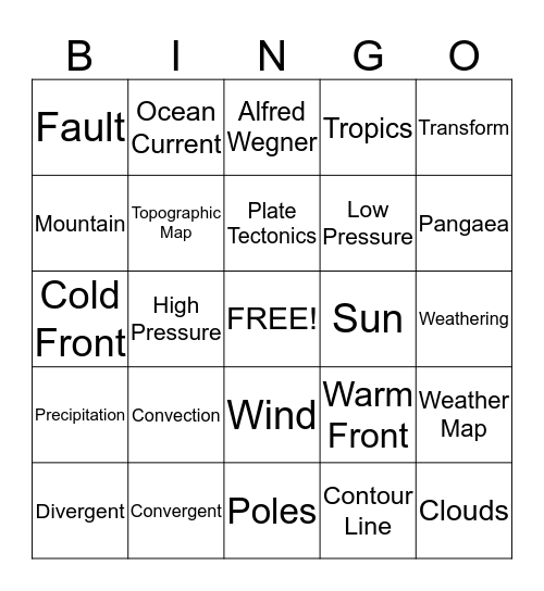 Earth Science Biology Bingo Card