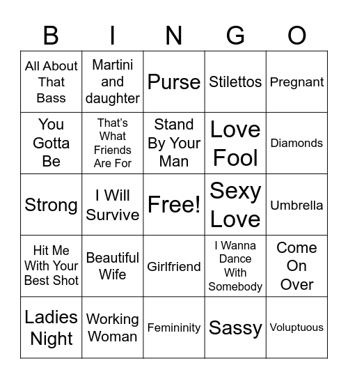 Ladies Night Bingo Card
