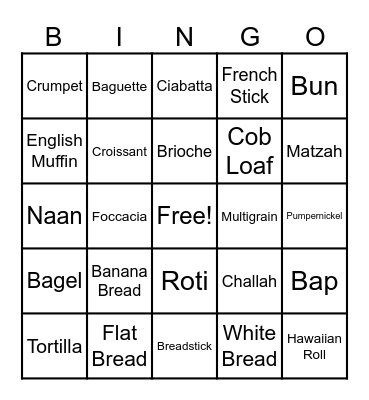 Bread Bingo! Bingo Card