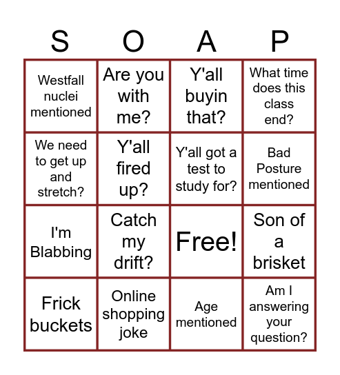 A Class With Jerry Bingo Card