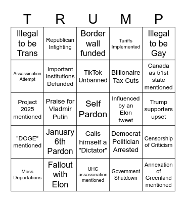 Trump Day 1 Bingo Card