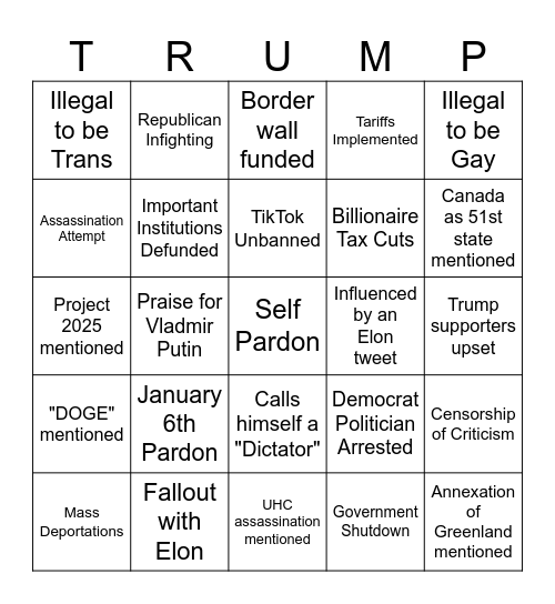Trump Day 1 Bingo Card