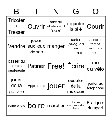 Verb Bingo Card