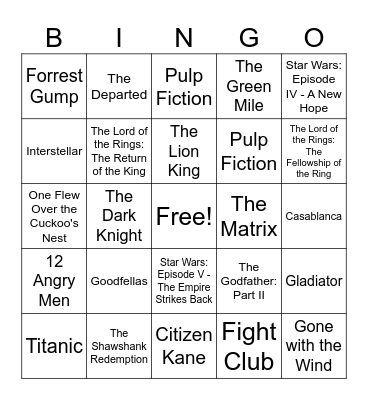 Movies Bingo Card