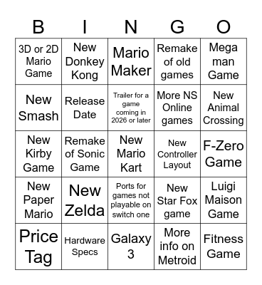 Switch 2 Direct Bingo Card