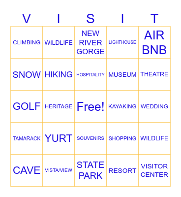 WV TOURISM BINGO Card