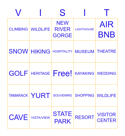 WV TOURISM BINGO Card