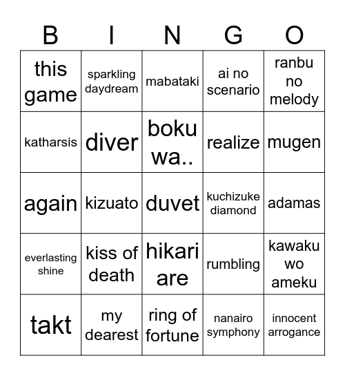opening anime 🥺🤍 Bingo Card