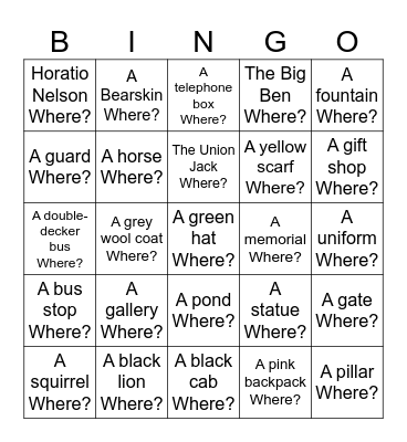 Changing of the guard Bingo Card