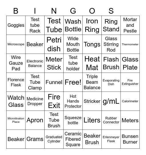 SHS Lab Apparatus Bingo Set 2 Bingo Card