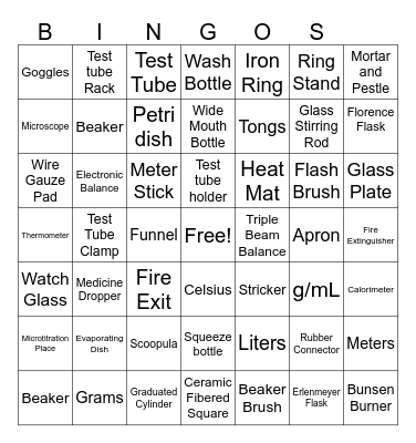 SHS Lab Apparatus Bingo Set 3 Bingo Card