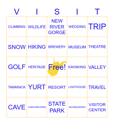 WV TOURISM BINGO Card