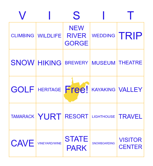 WV TOURISM BINGO Card