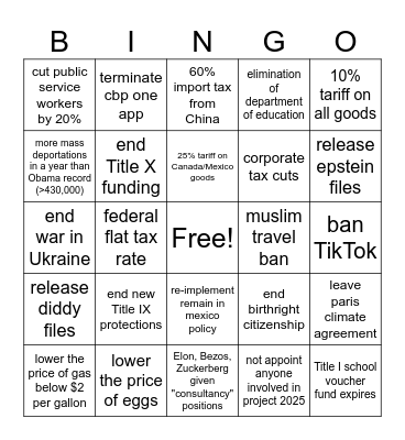 trump  day 1 promises Bingo Card
