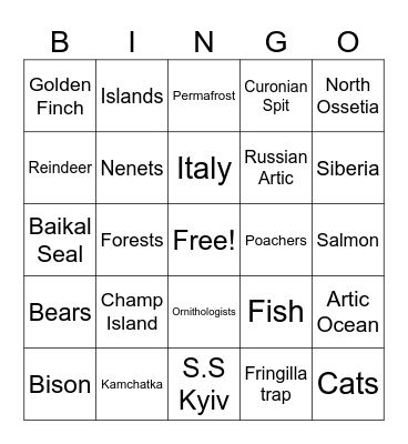Russia's Hidden Paradise Bingo Card