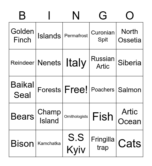 Russia's Hidden Paradise Bingo Card
