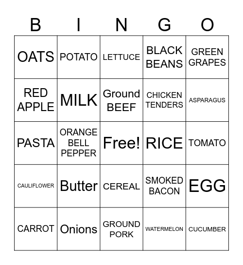 Healthy Eating  Bingo Card