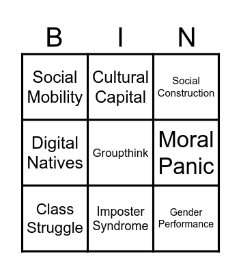 Sociology Bingo Card