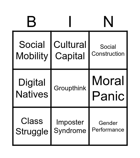 Sociology Bingo Card