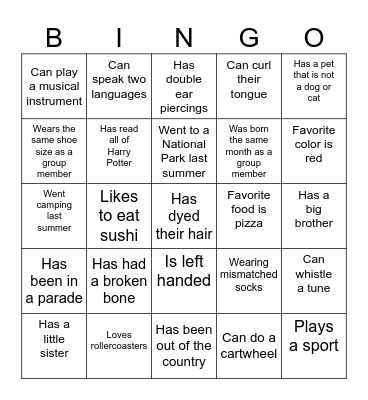 Find Someone in Your Group Who... Bingo Card